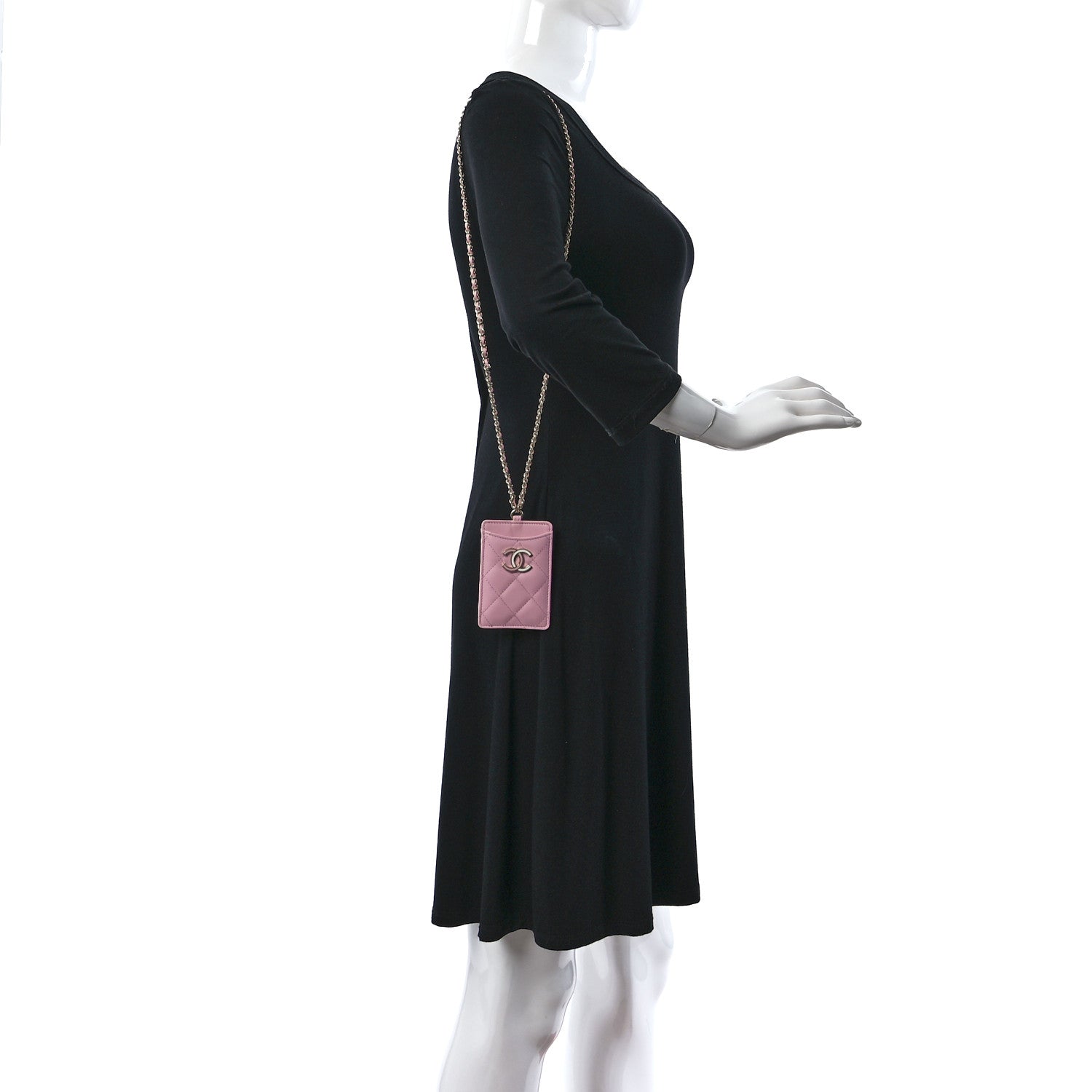 Chanel Lambskin Quilted Chanel Card Holder On Chain Pink 3 of 10