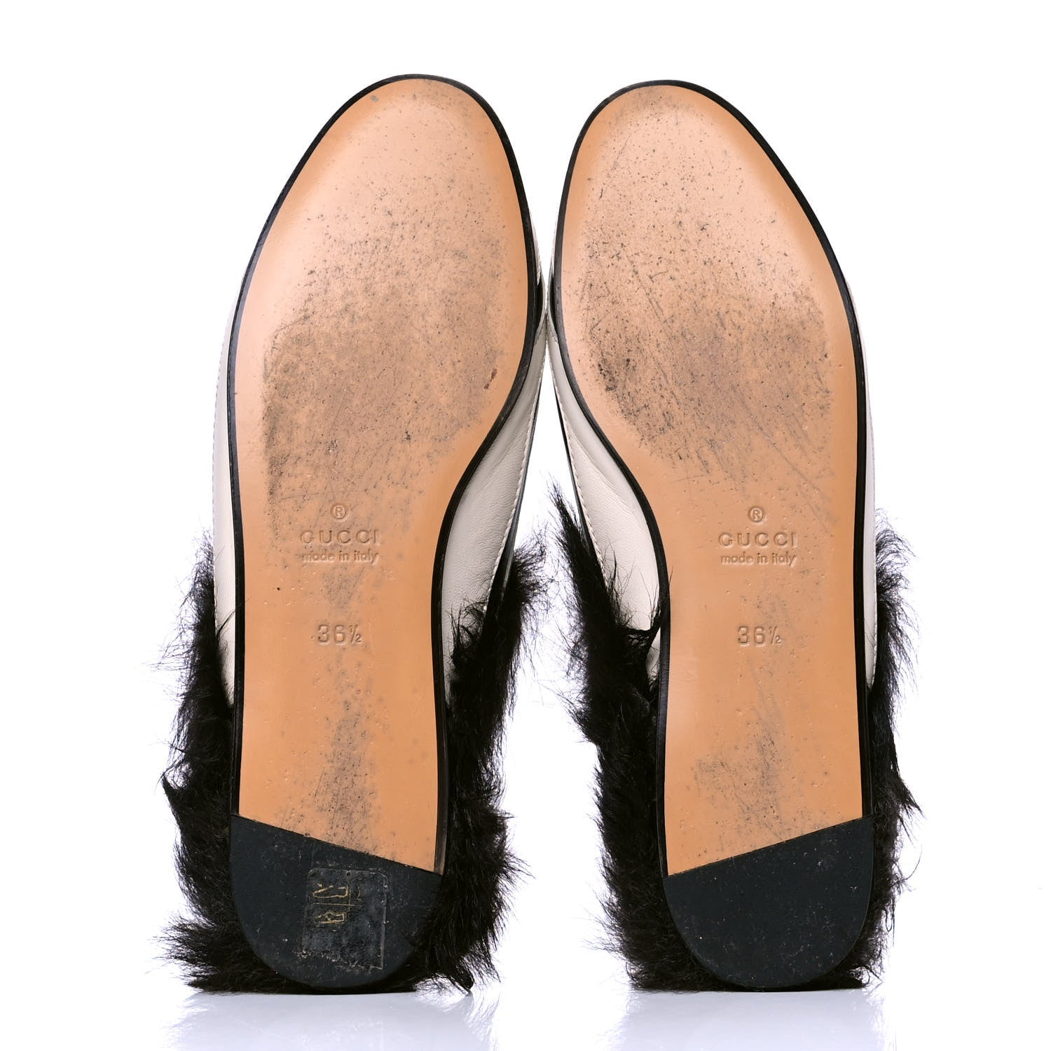 Gucci Malaga Kid Fur Zebra Inlay Womens Princetown Slippers 36.5 Mystic White Black 4 of 4