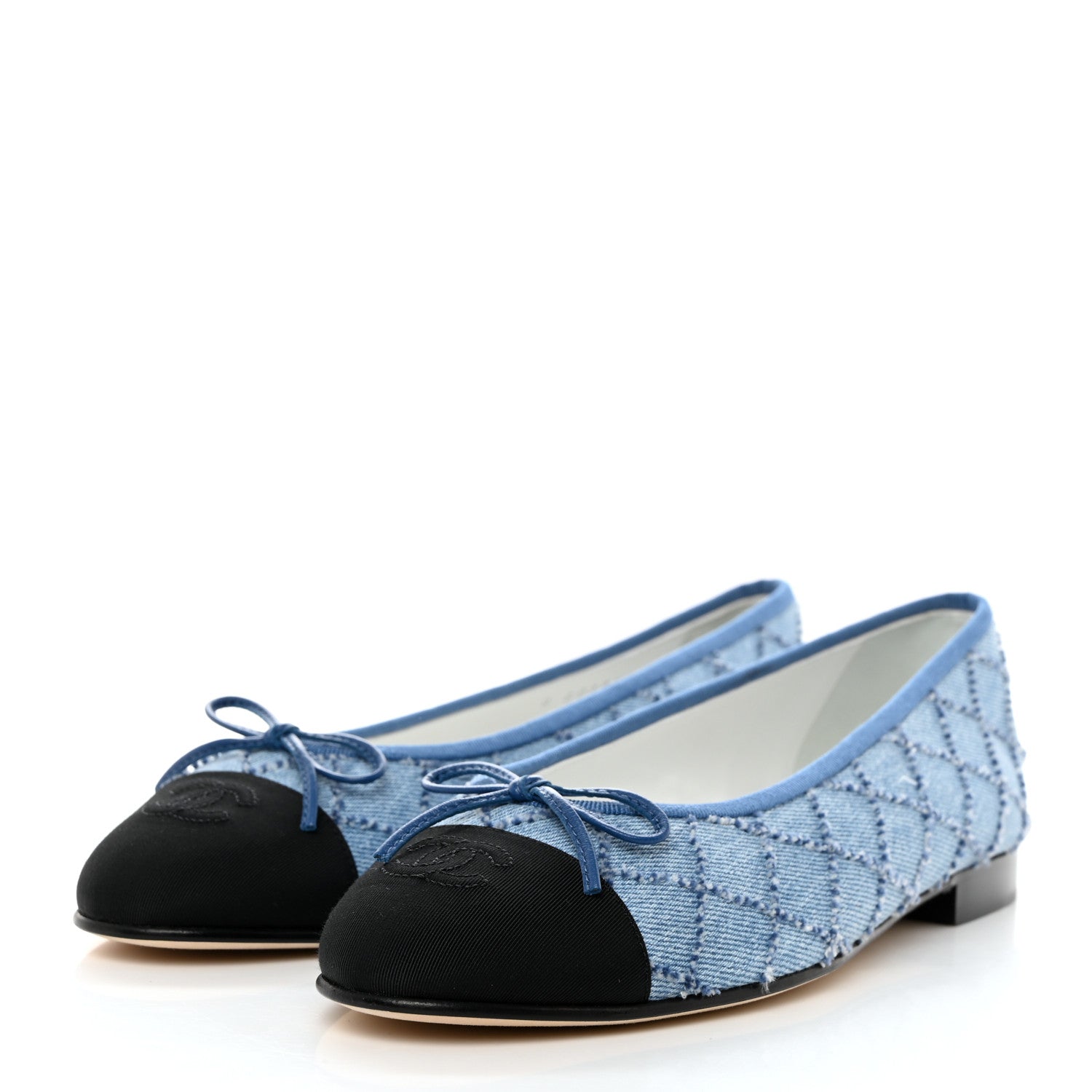 Chanel Denim Embroidered Grosgrain CC Cap Toe Ballerina Flats 40.5 Blue Black 3 of 9