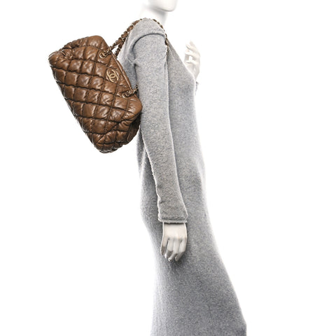 Calfskin Bubble Quilt Bowler Brown