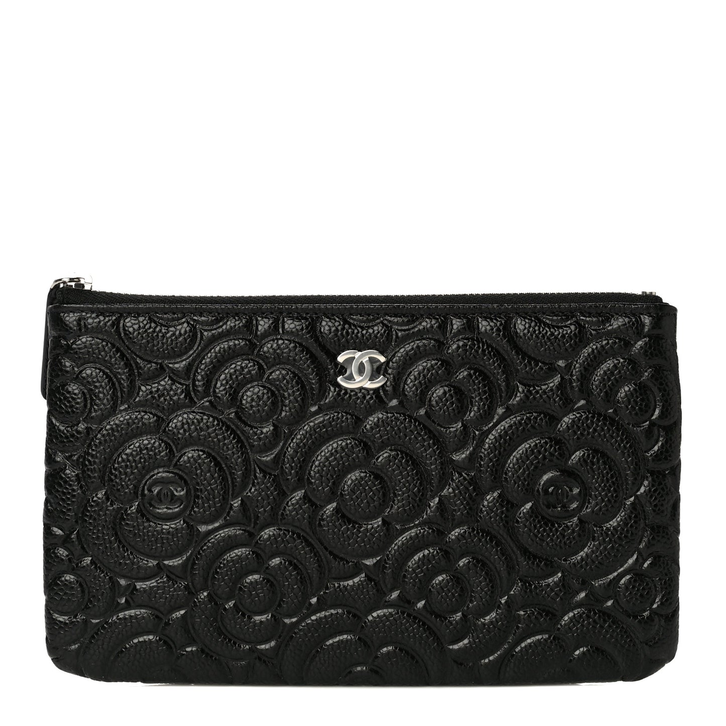 Caviar Camellia Embossed Cosmetic Pouch Black