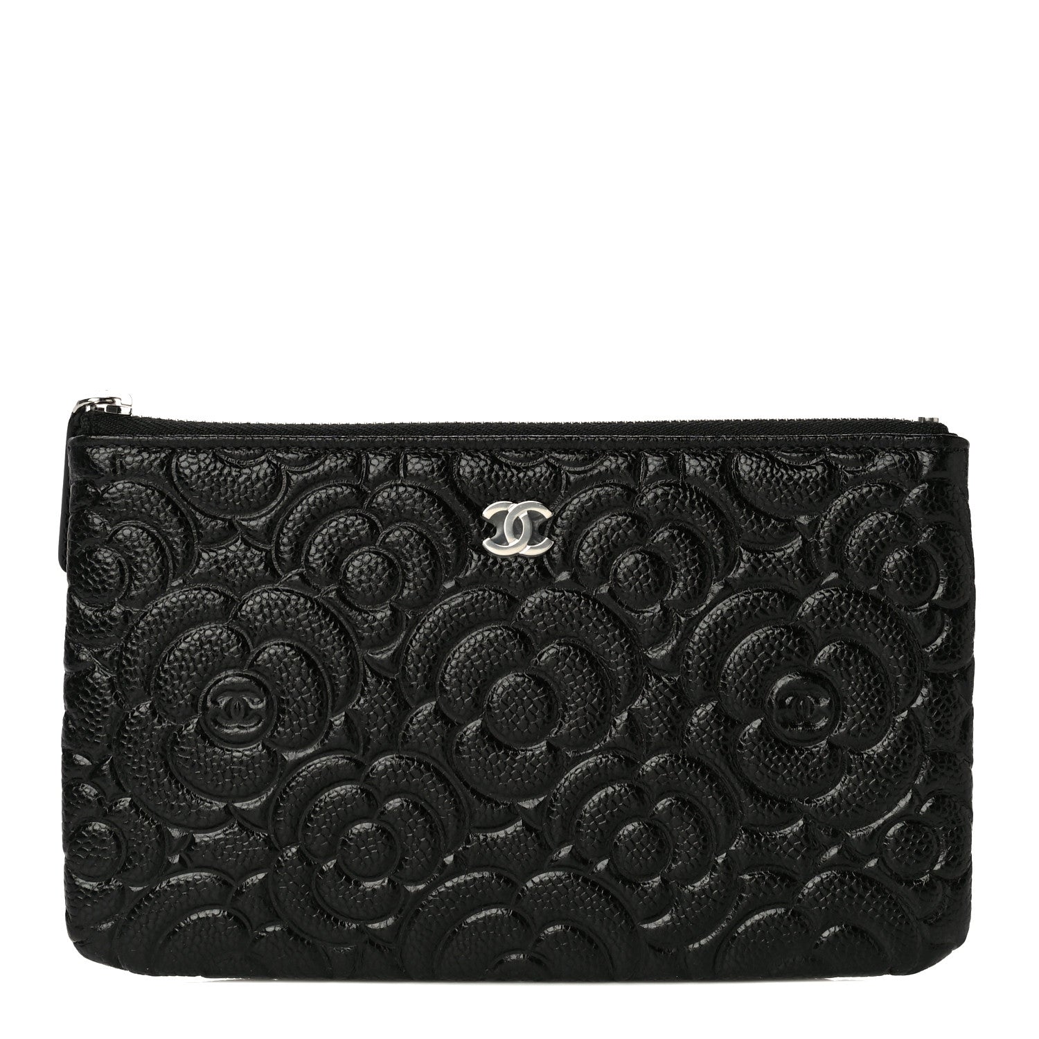 Chanel Caviar Camellia Embossed Cosmetic Pouch Black 1 of 8