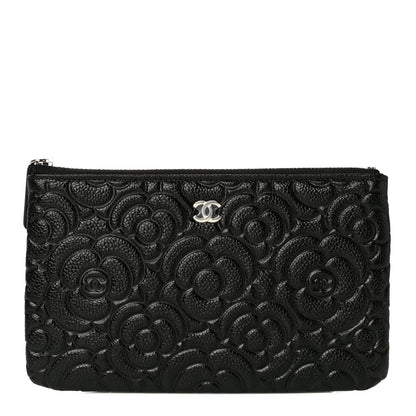 Chanel Caviar Camellia Embossed Cosmetic Pouch Black 1 of 8