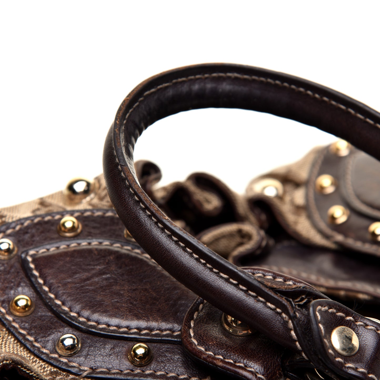 Monogram Studded Medium Pelham Shoulder Bag Dark Brown