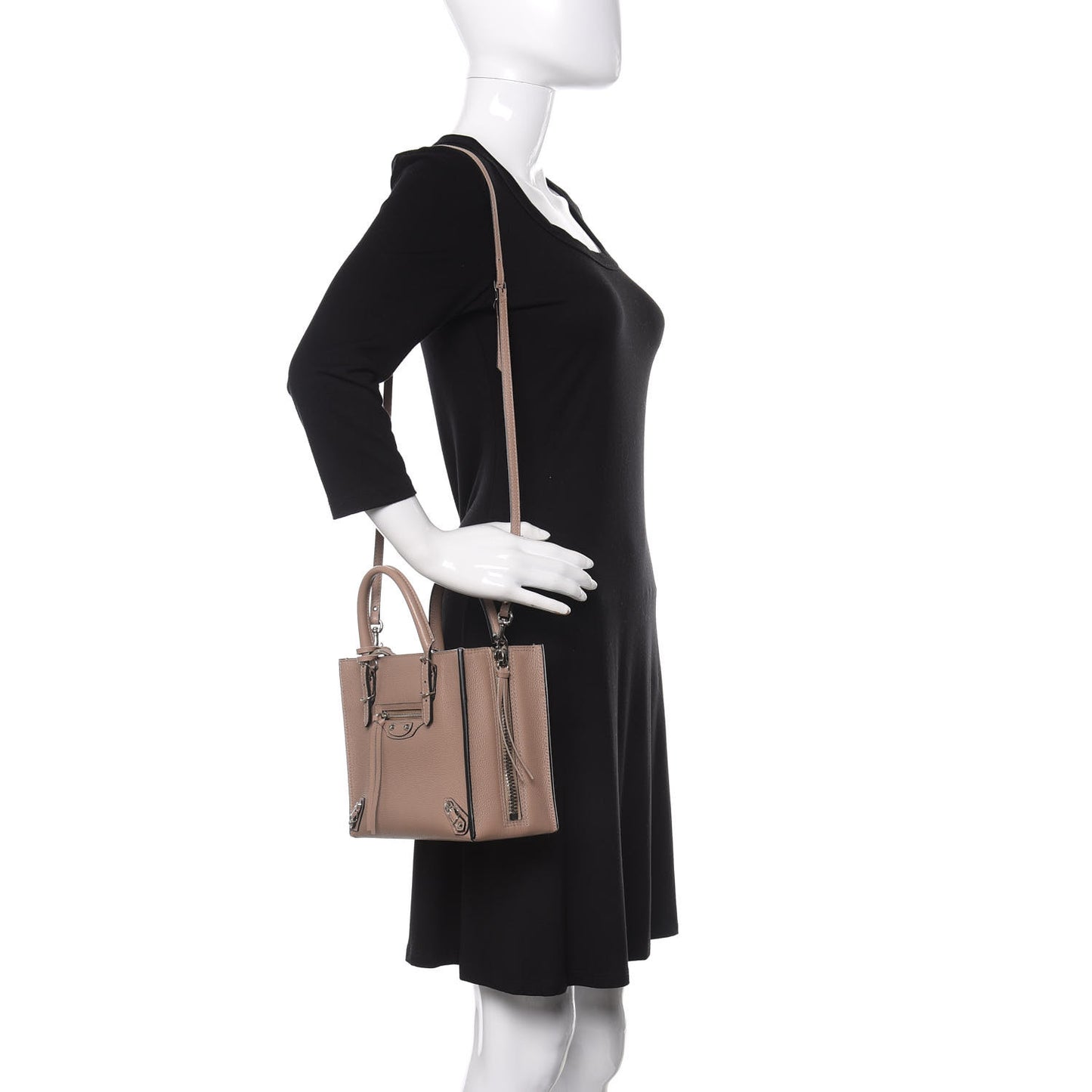 Grained Calfskin Papier Mini A4 Zip Around Tote Beige