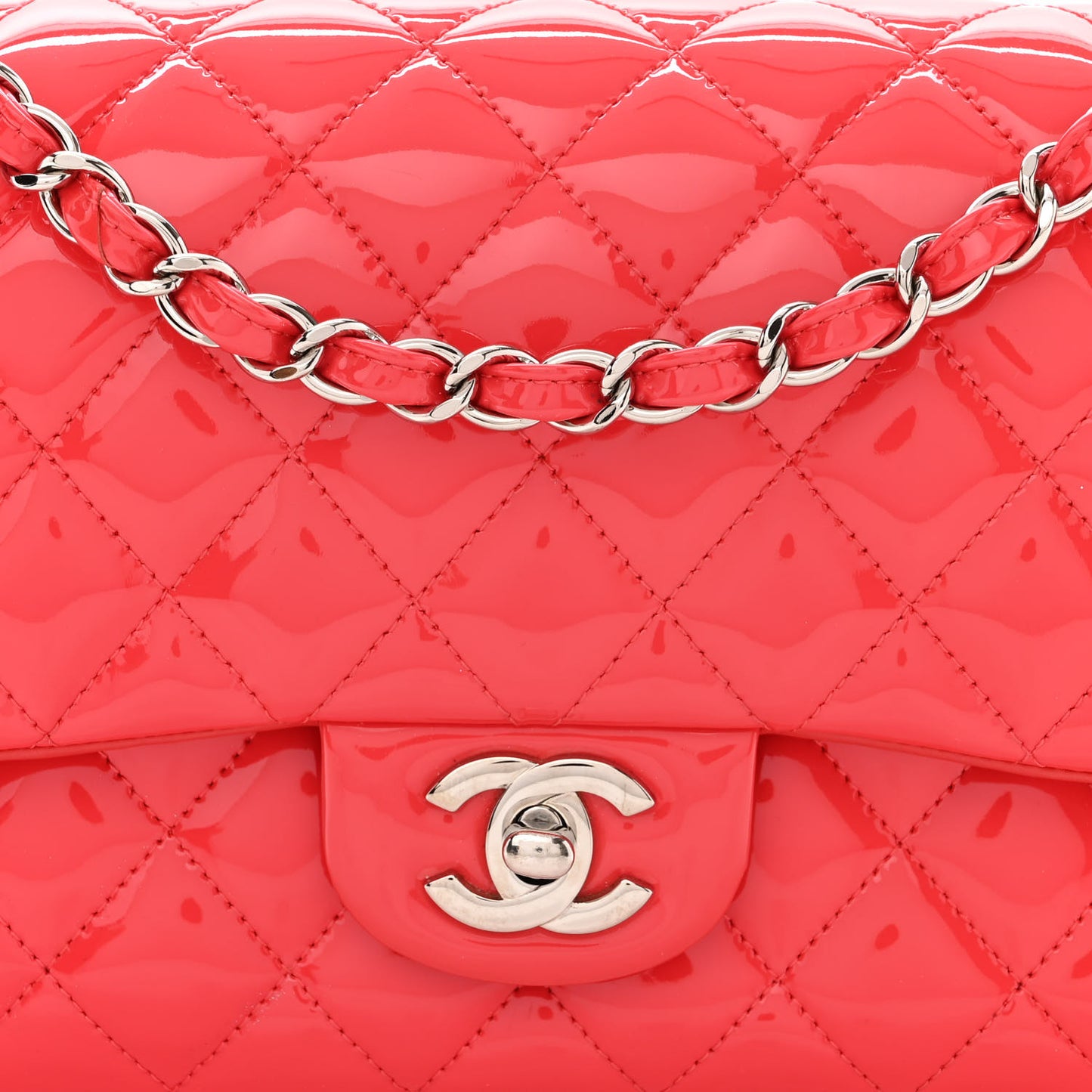 Patent Quilted Medium Double Flap Dark Pink
