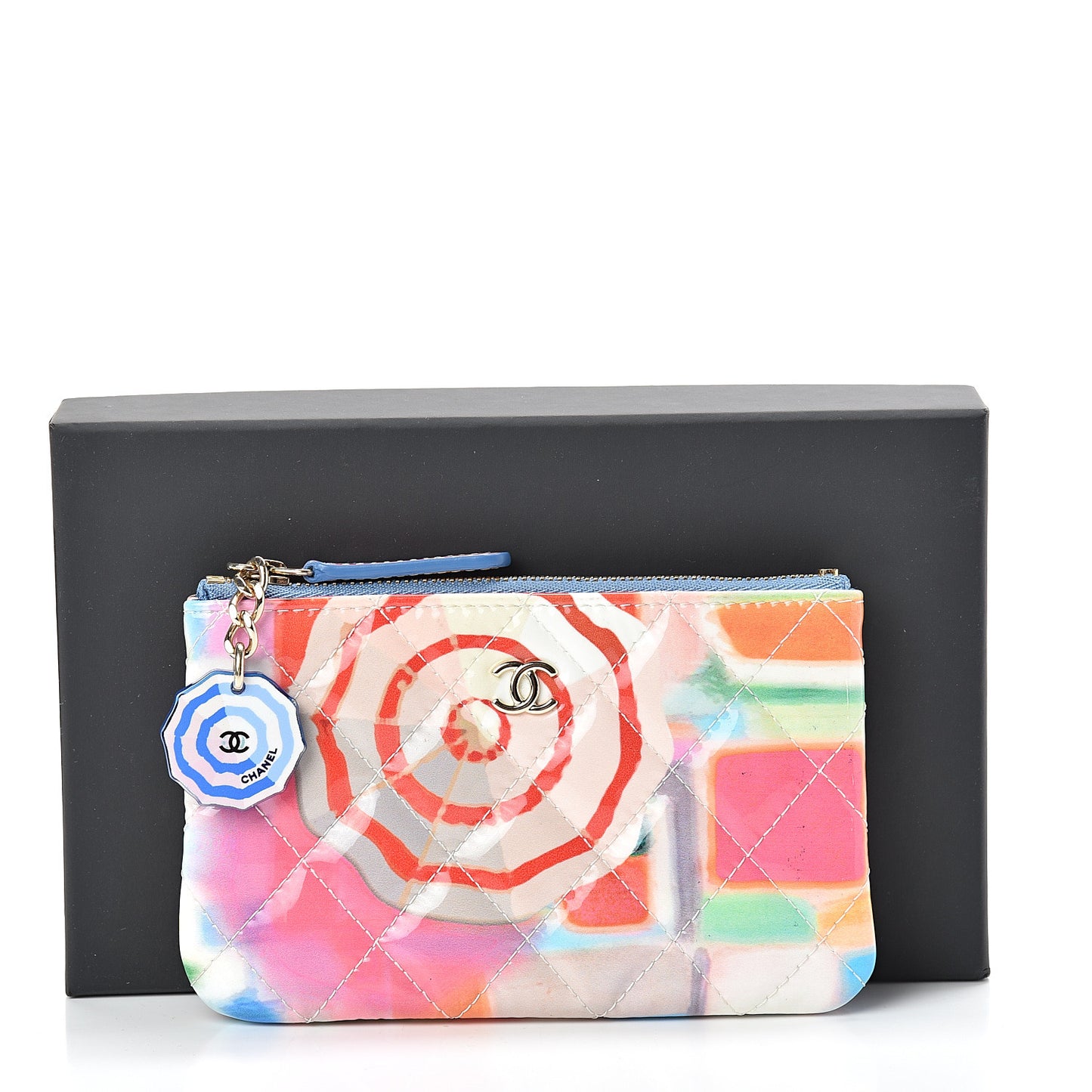 Patent Calfskin Printed Quilted Small Cosmetic Case Multicolor