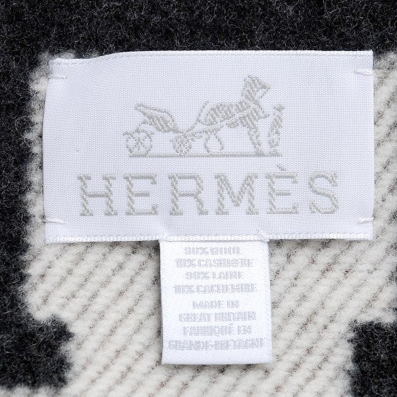 Hermes Wool Cashmere New Classic Avalon Blanket Ecru Gris Fonce 4 of 4