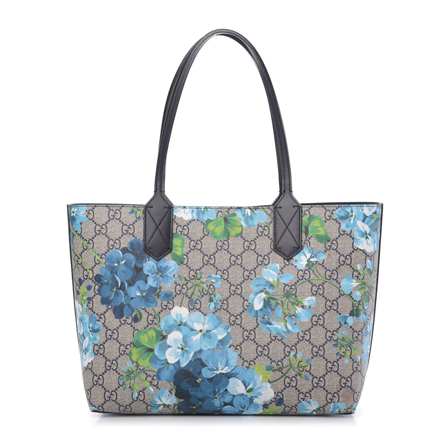 Gucci GG Supreme Monogram Blooms Small Reversible Tote Beige Blue Navy 1 of 9