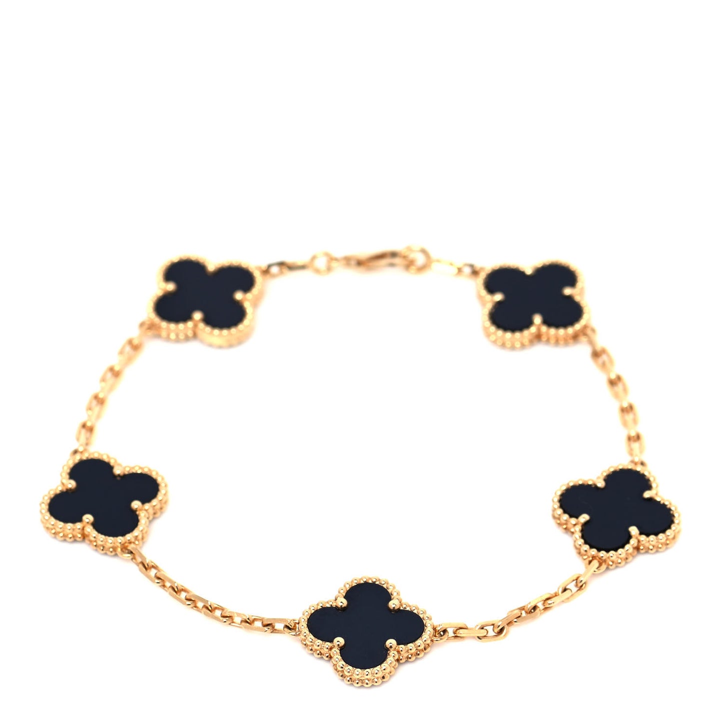 18K Yellow Gold Black Onyx 5 Motifs Vintage Alhambra Bracelet