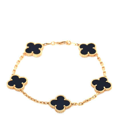 Van Cleef & Arpels 18K Yellow Gold Black Onyx 5 Motifs Vintage Alhambra Bracelet 1 of 5