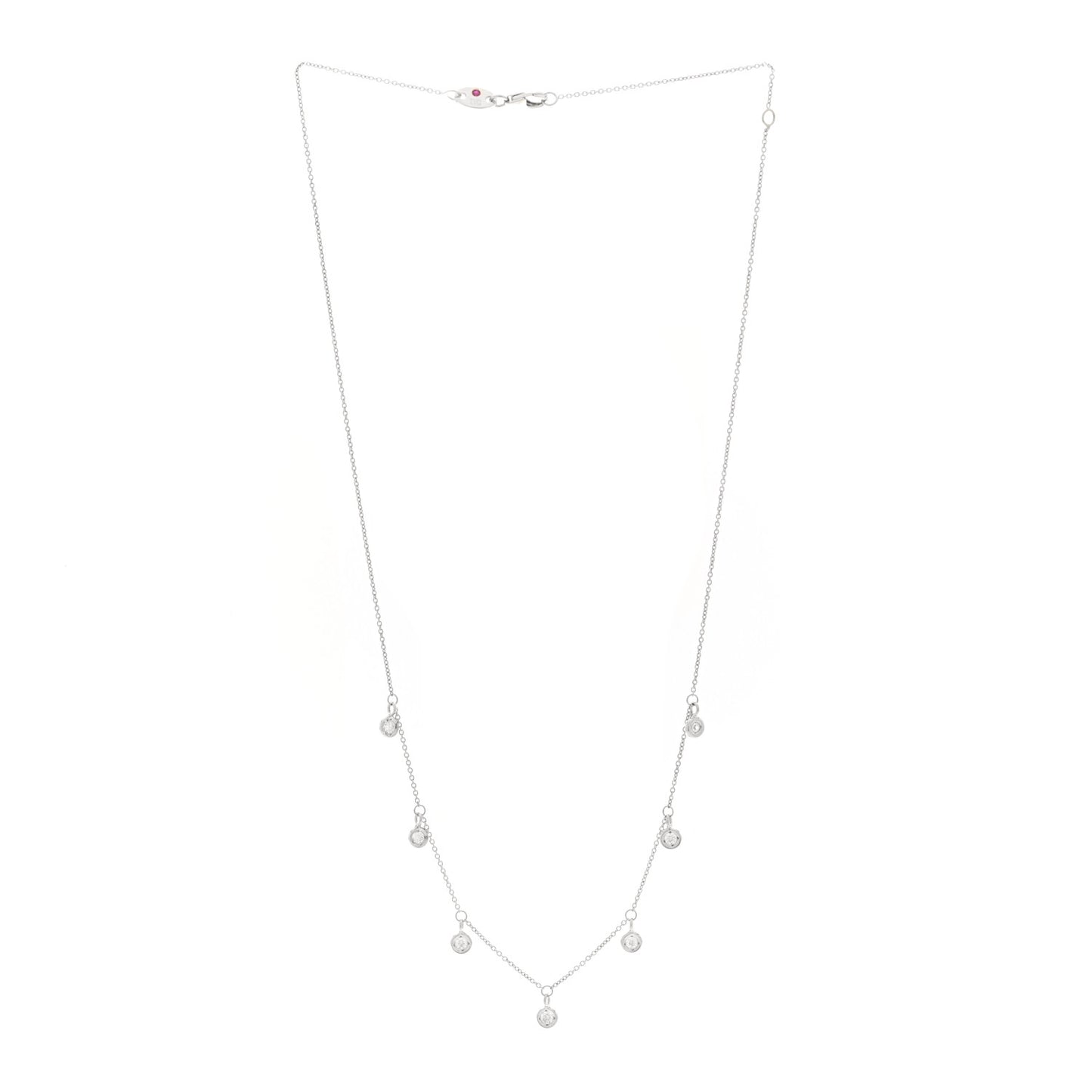 18K White Gold Diamond 7 Station Dangle Necklace