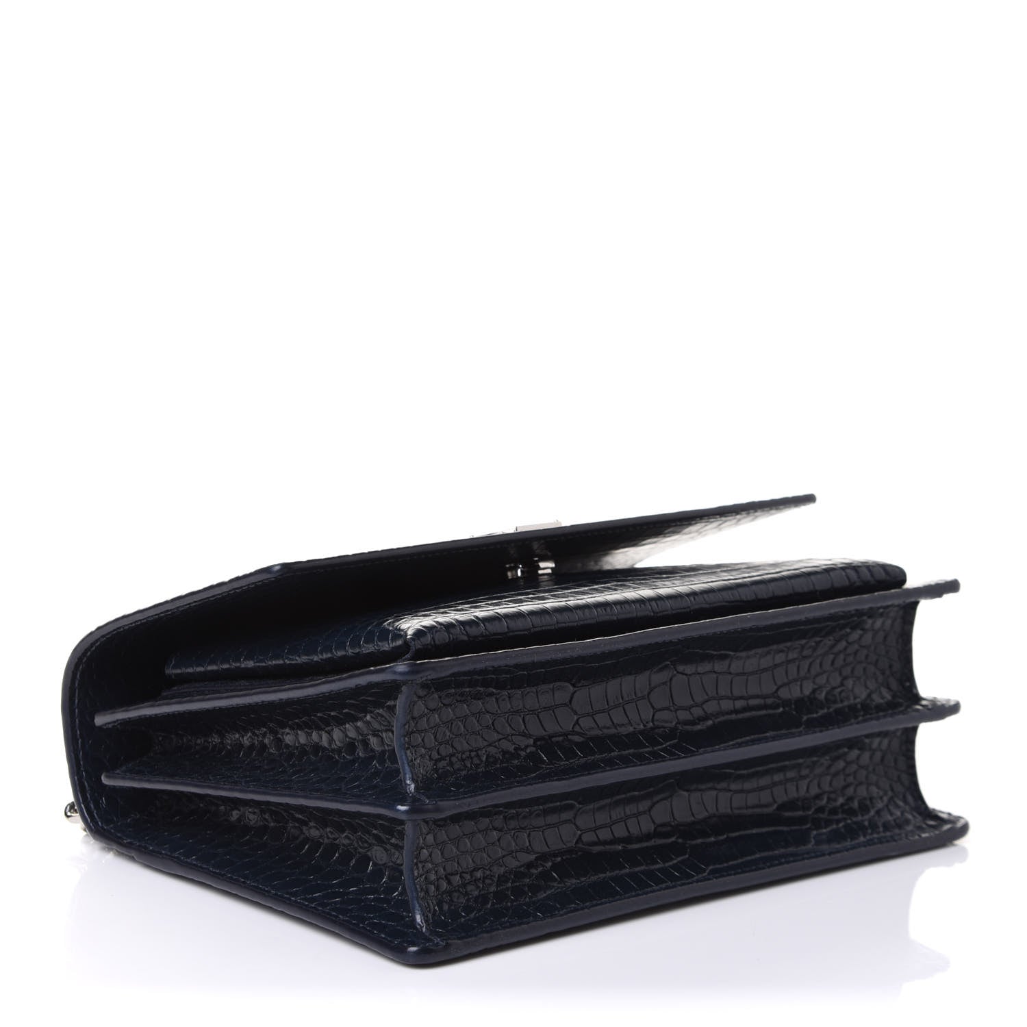 Saint Laurent Calfskin Crocodile Embossed Medium Monogram Sunset Navy 4 of 10