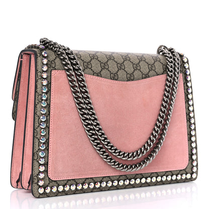 Gucci GG Supreme Monogram Suede Crystal Medium Dionysus Shoulder Bag Beige Ebony Light Peonia 3 of 11