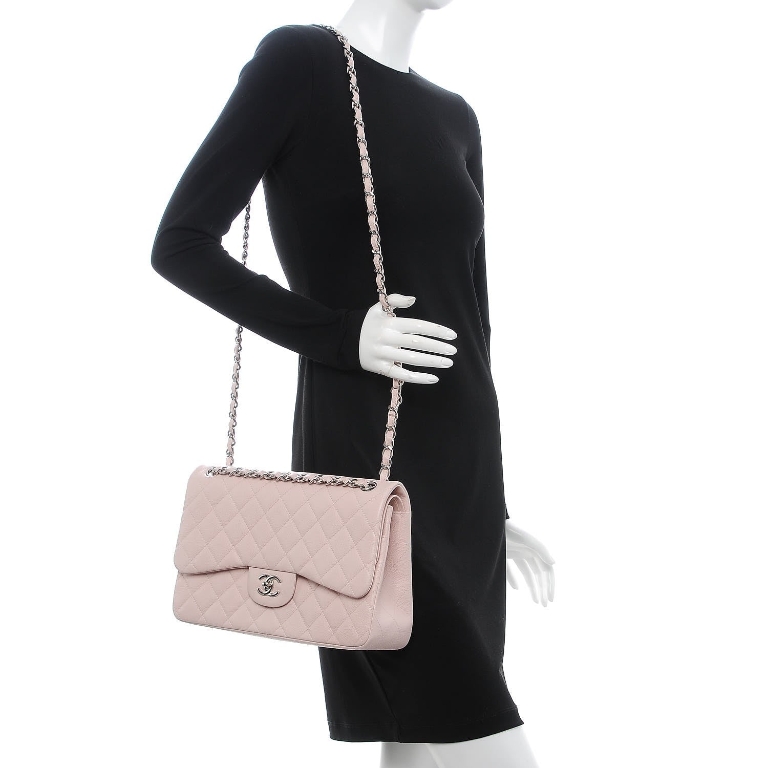 Chanel Caviar Quilted Jumbo Double Flap Light Pink 2 of 8