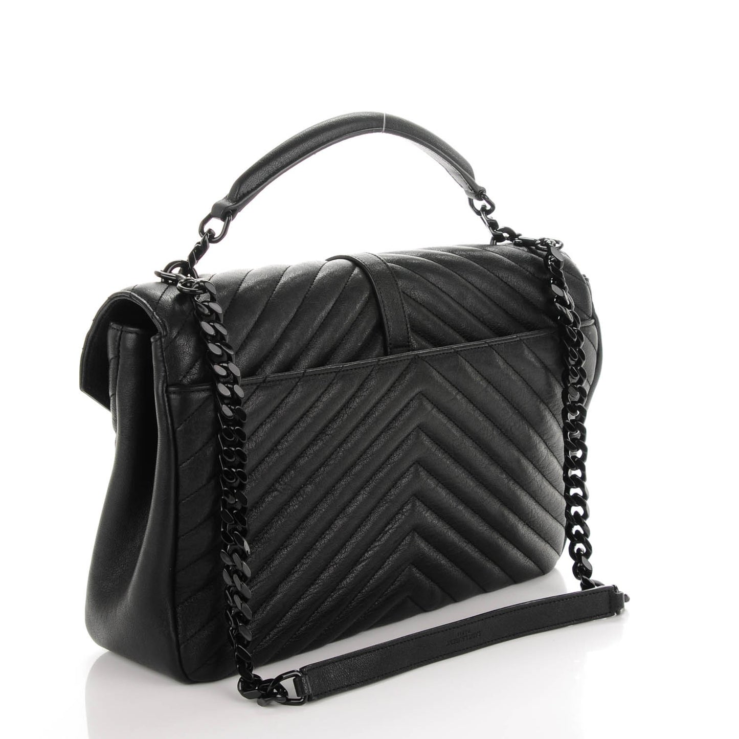 Sheepskin Matelasse Chevron Monogram Monochrome Large College Satchel Black