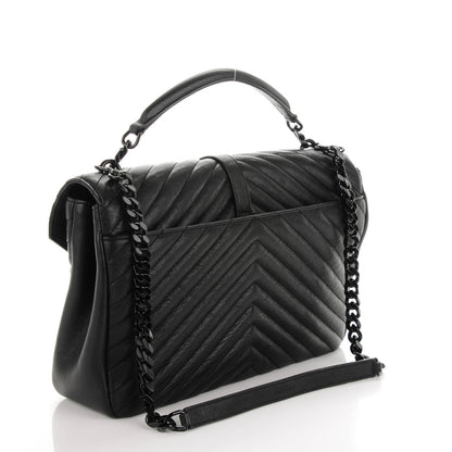 Saint Laurent Sheepskin Matelasse Chevron Monogram Monochrome Large College Satchel Black 3 of 6
