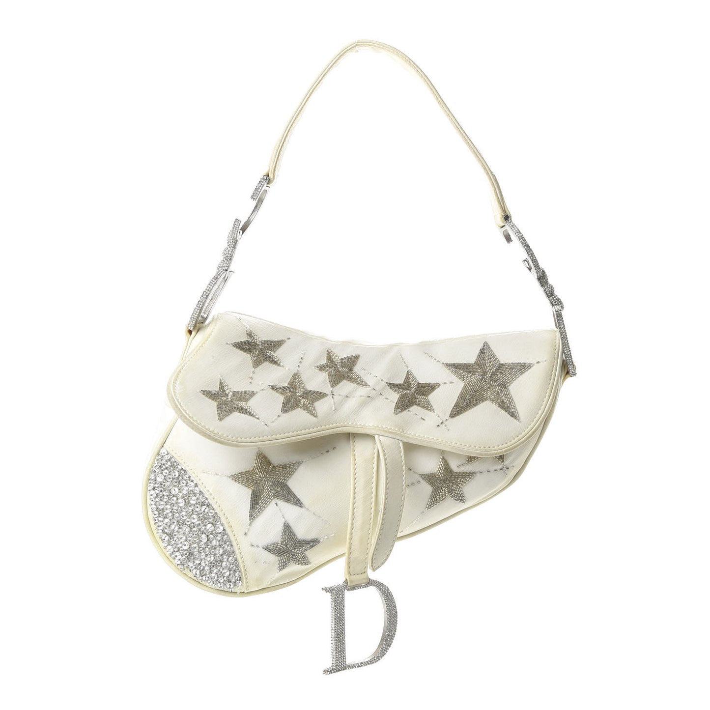 Satin Beaded Star Embroidered Hollywood Saddle White Multicolor