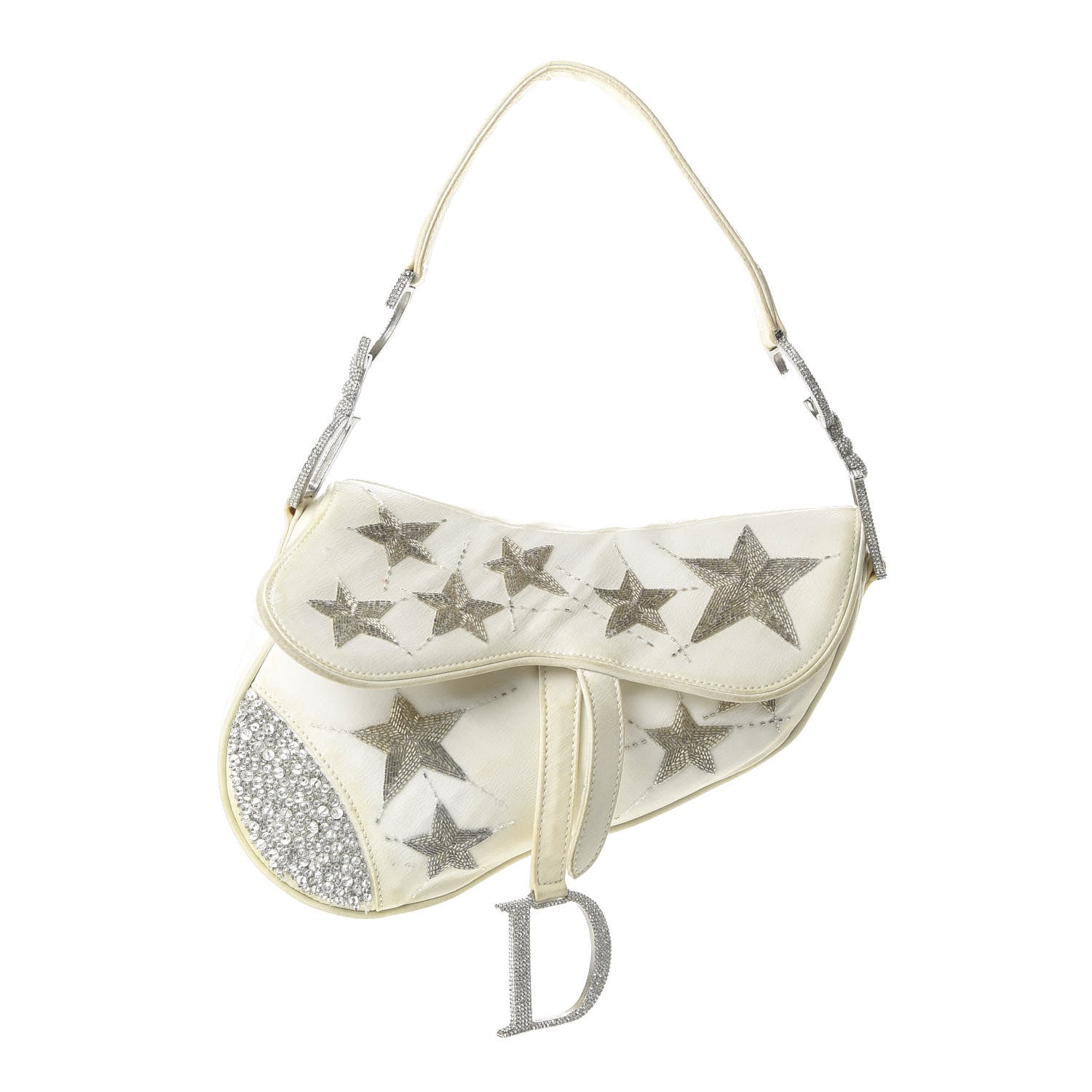 Christian Dior Satin Beaded Star Embroidered Hollywood Saddle White Multicolor 1 of 13