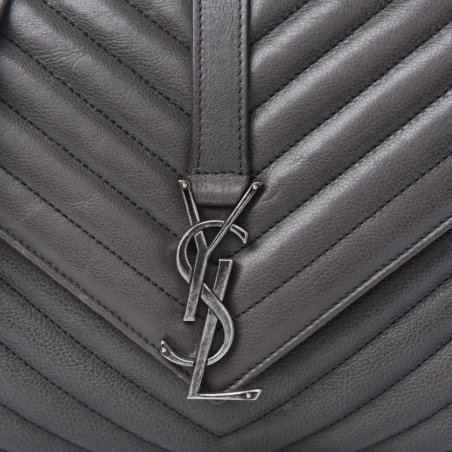 Sheepskin Matelasse Chevron Monogram Medium College Bag Light Coal