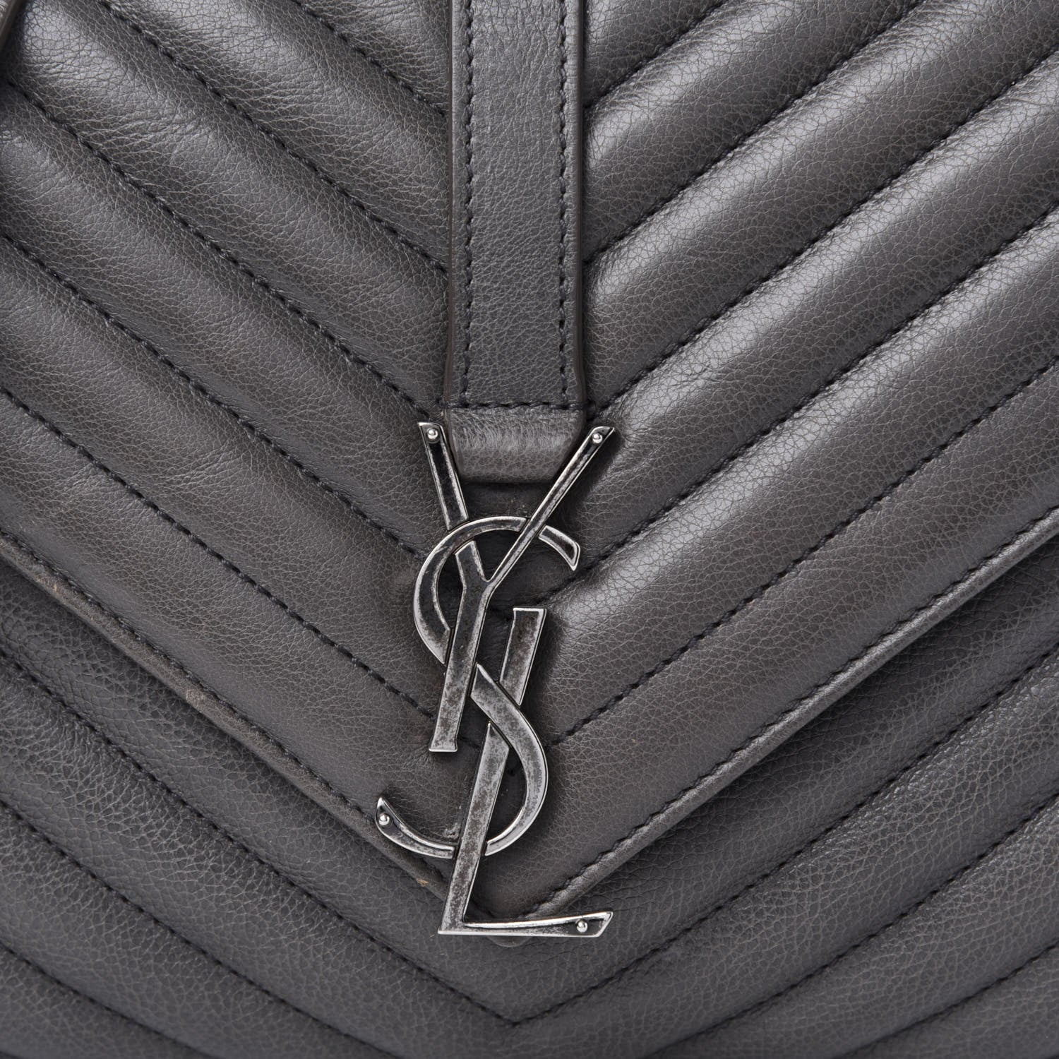 Saint Laurent Sheepskin Matelasse Chevron Monogram Medium College Bag Light Coal 8 of 8