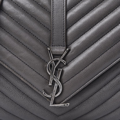 Saint Laurent Sheepskin Matelasse Chevron Monogram Medium College Bag Light Coal 8 of 8