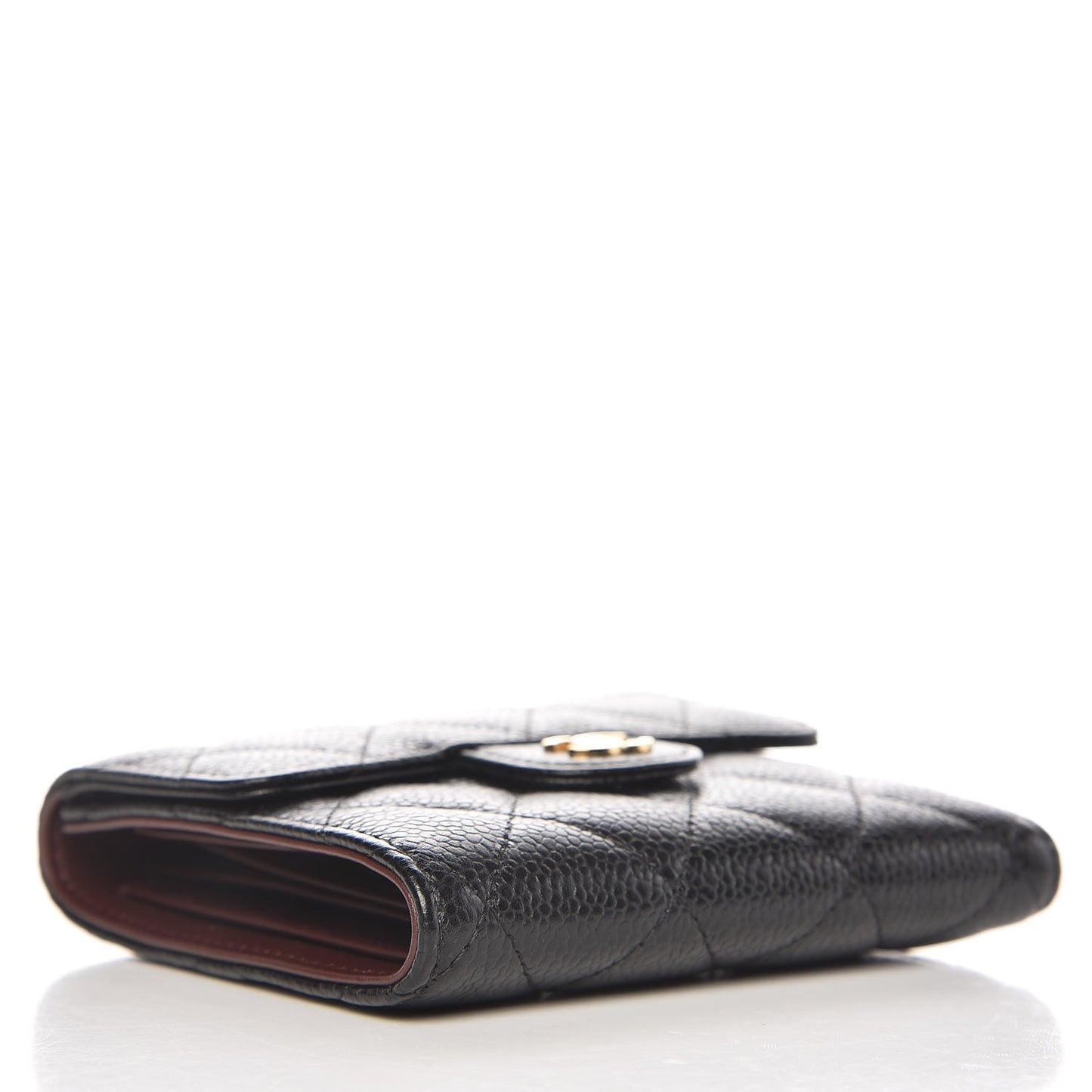 Caviar Quilted Compact Flap Wallet Black