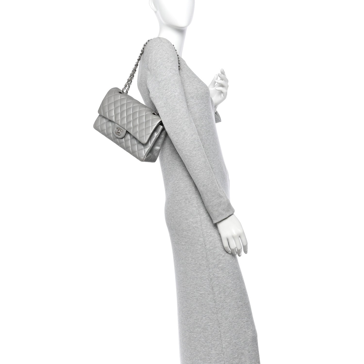 Chanel Metallic Lambskin Quilted Medium Double Flap Silver 2 of 11