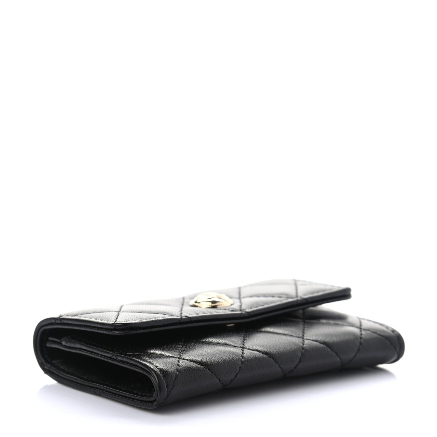 Chanel Lambskin Quilted CC Button Flap Card Holder Black 4 of 6