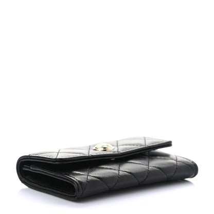 Chanel Lambskin Quilted CC Button Flap Card Holder Black 4 of 6