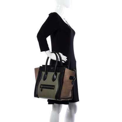 Celine Satin Calfskin Suede Mini Tri-Color Luggage Almond 2 of 9