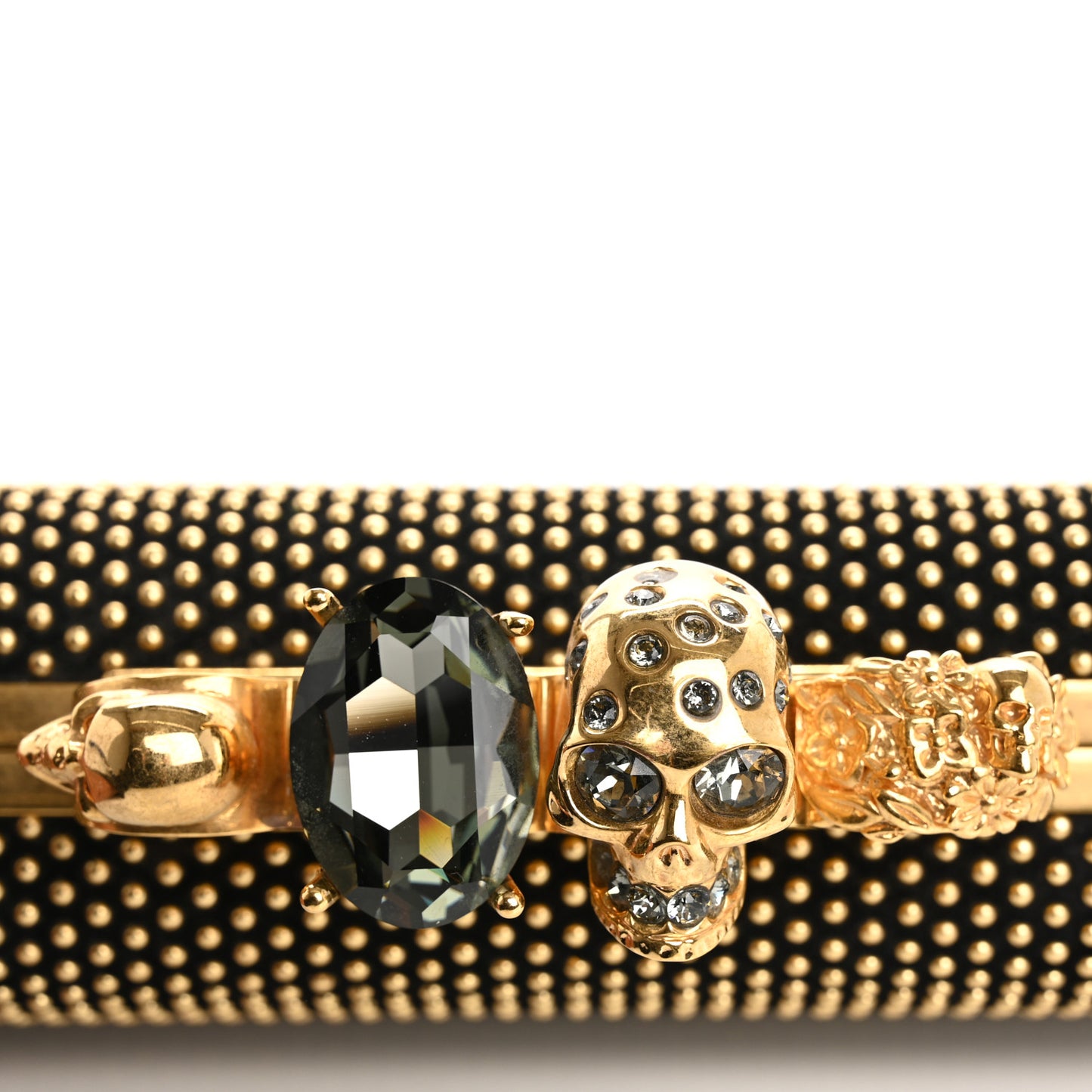Suede Studded Skull Knuckle Box Clutch Black Gold