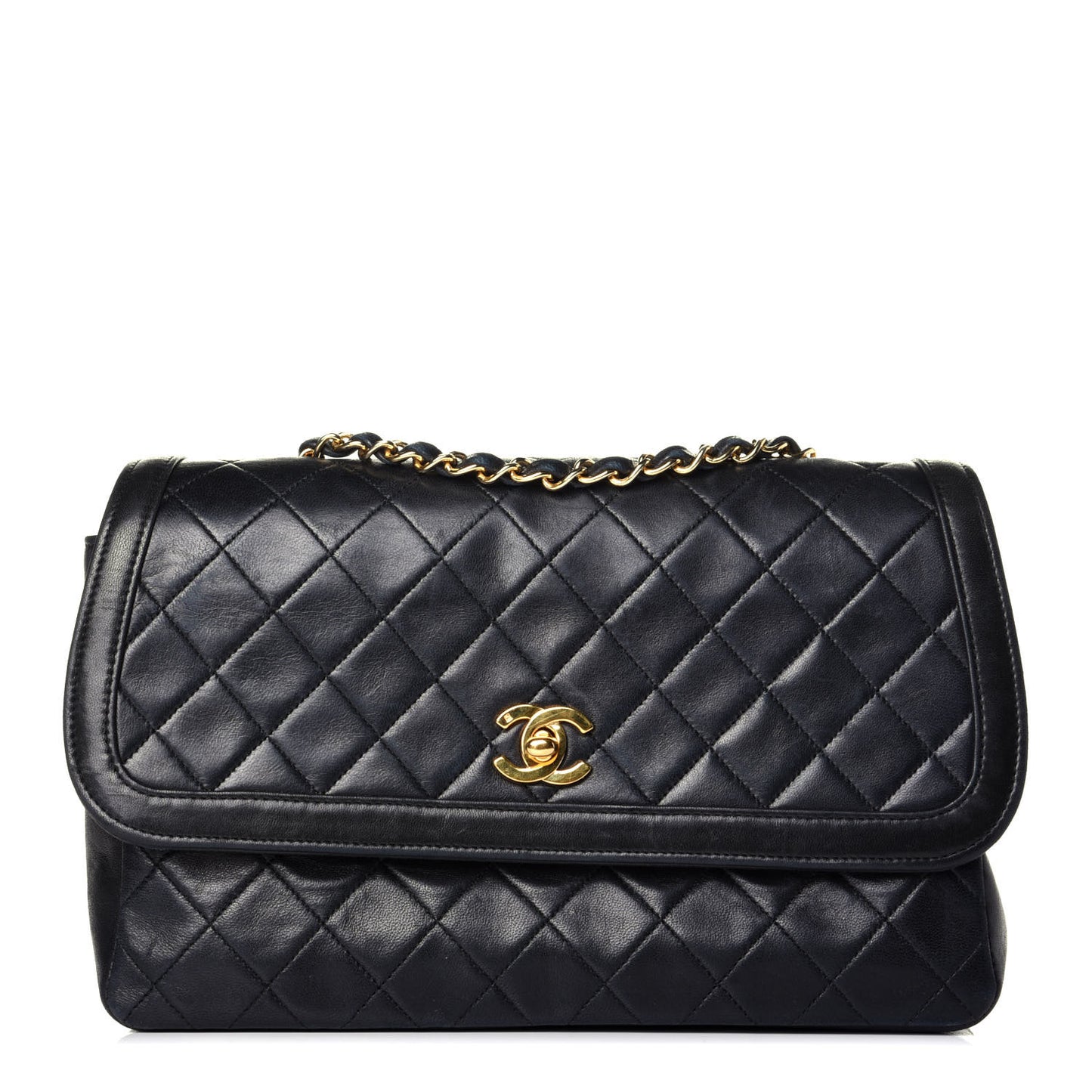 Lambskin Quilted Medium Single Flap Black
