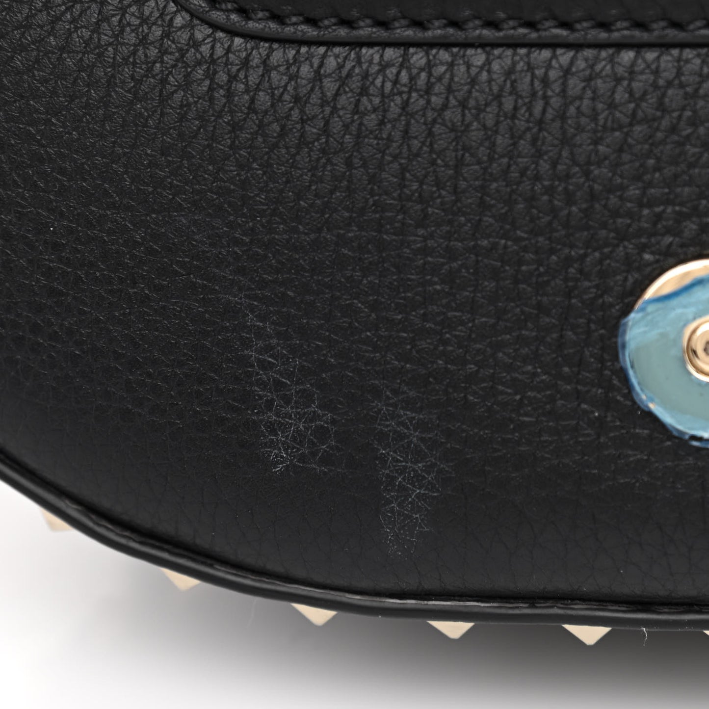 Grained Calfskin Rockstud Saddle Bag Black