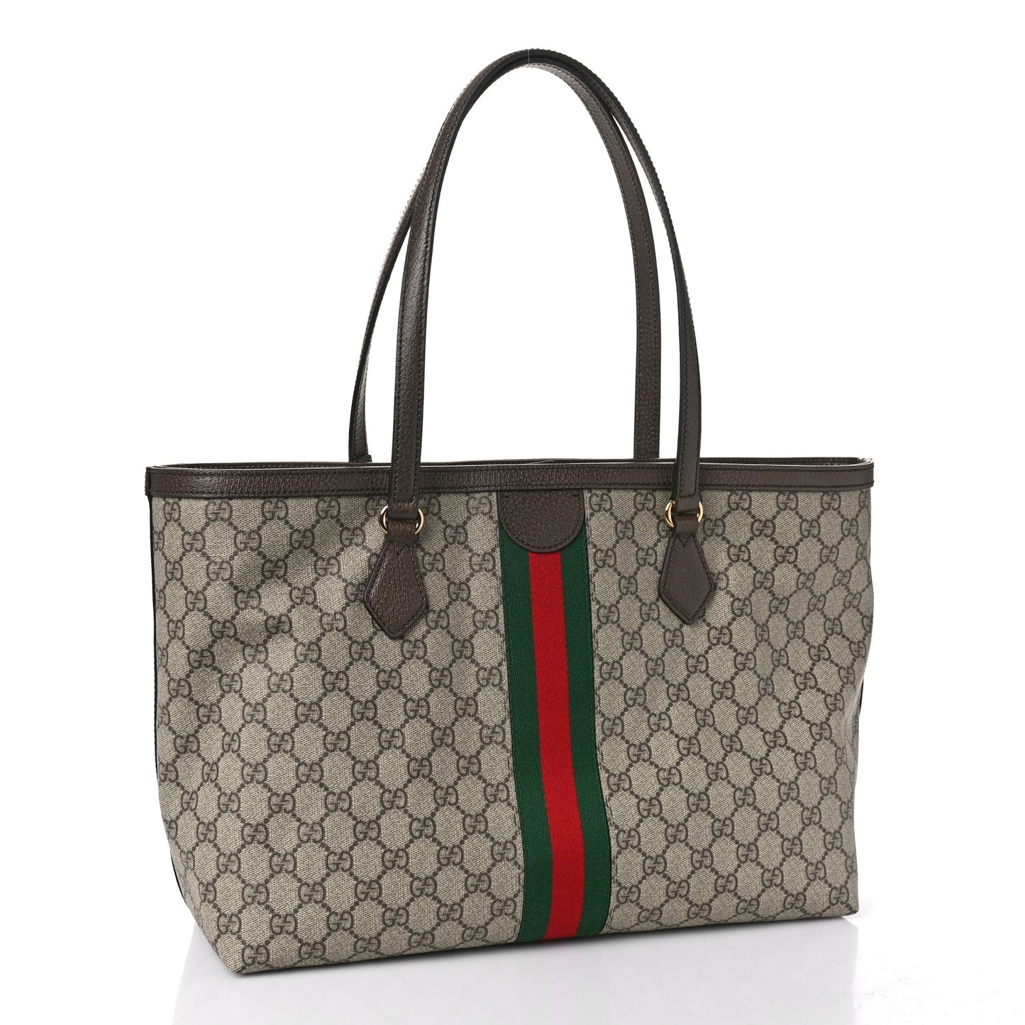 GG Supreme Monogram Textured Calfskin Web Medium Ophidia Shopping Tote Beige Ebony New Acero