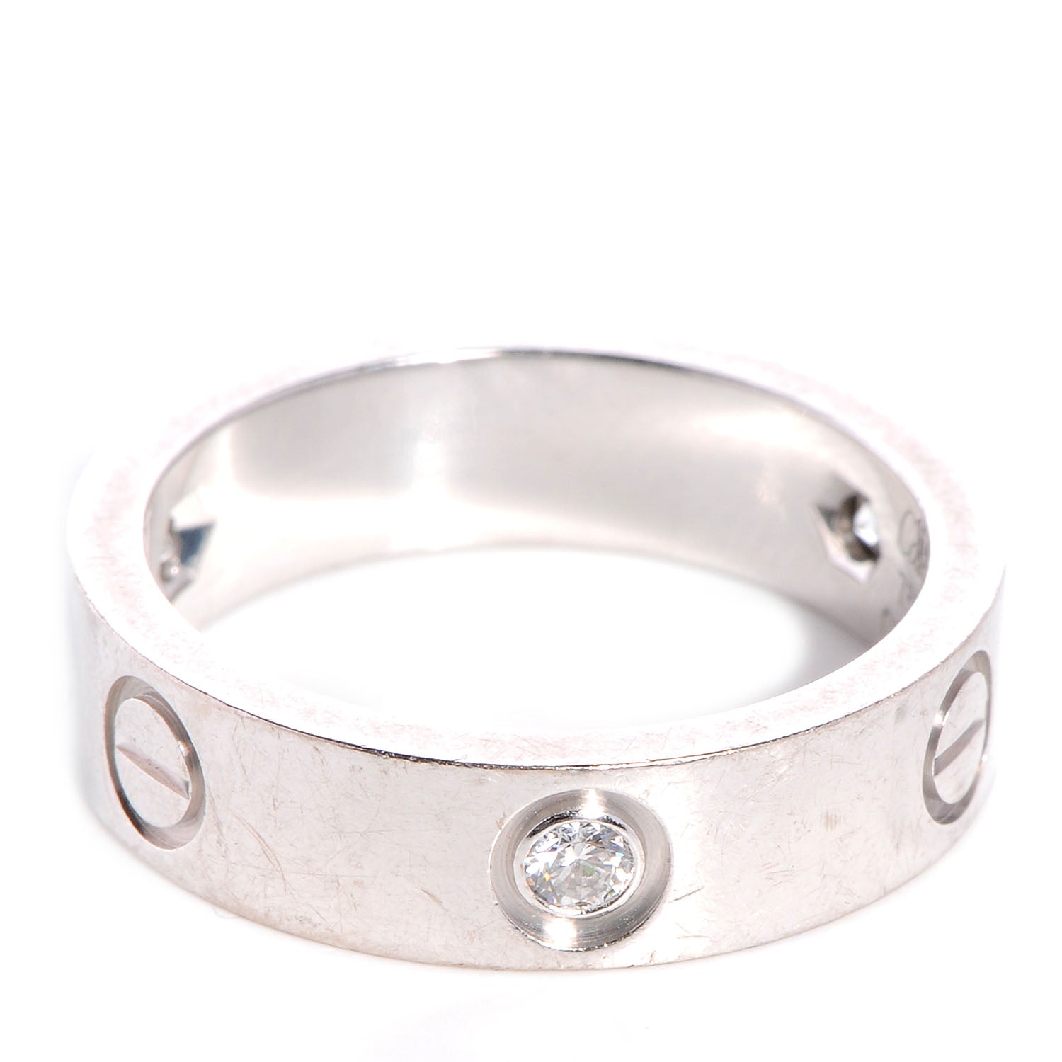 Cartier 18K White Gold 3 Diamond 5.5mm LOVE Ring 58 8.25 1 of 5