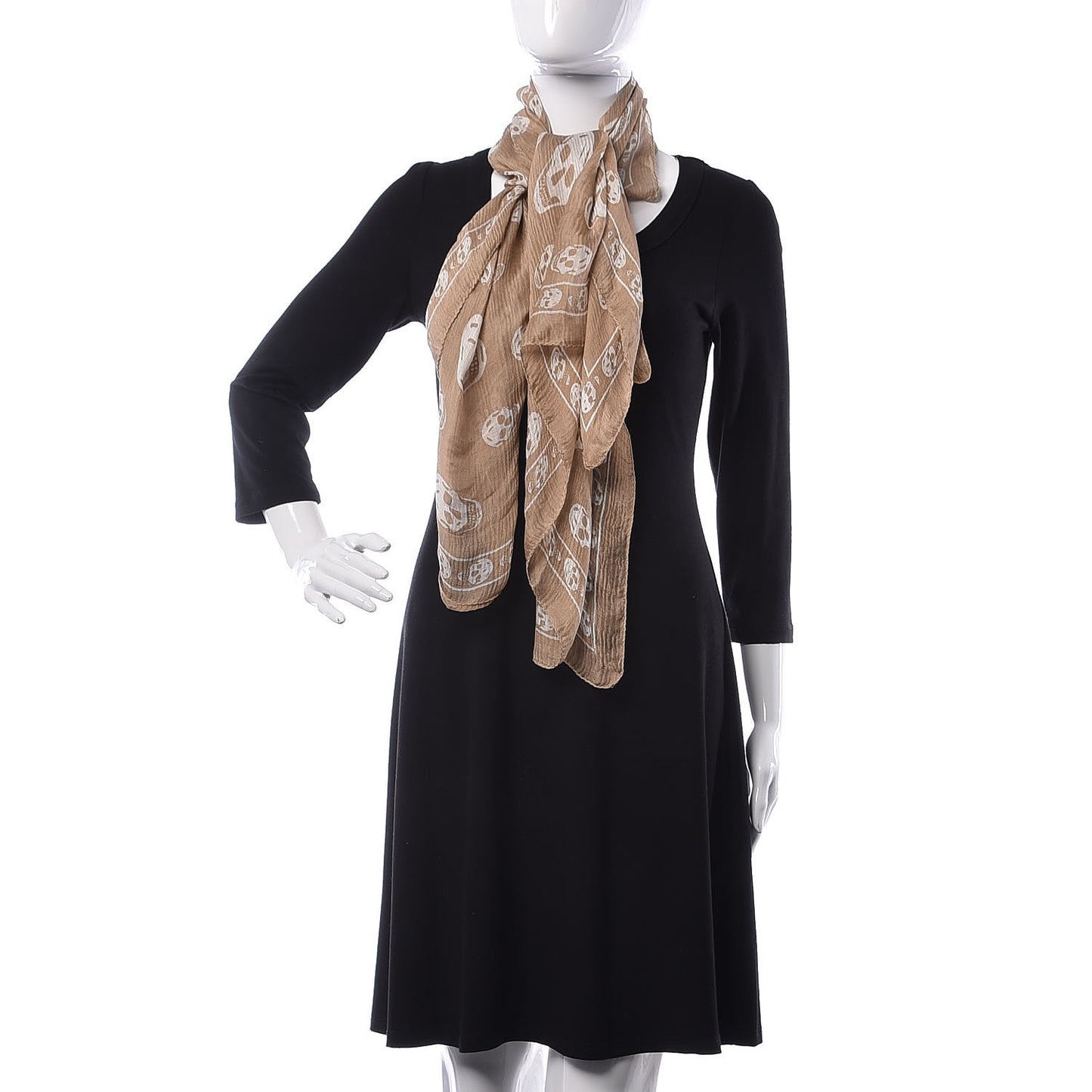 Silk Chiffon Skull Scarf Beige Ivory