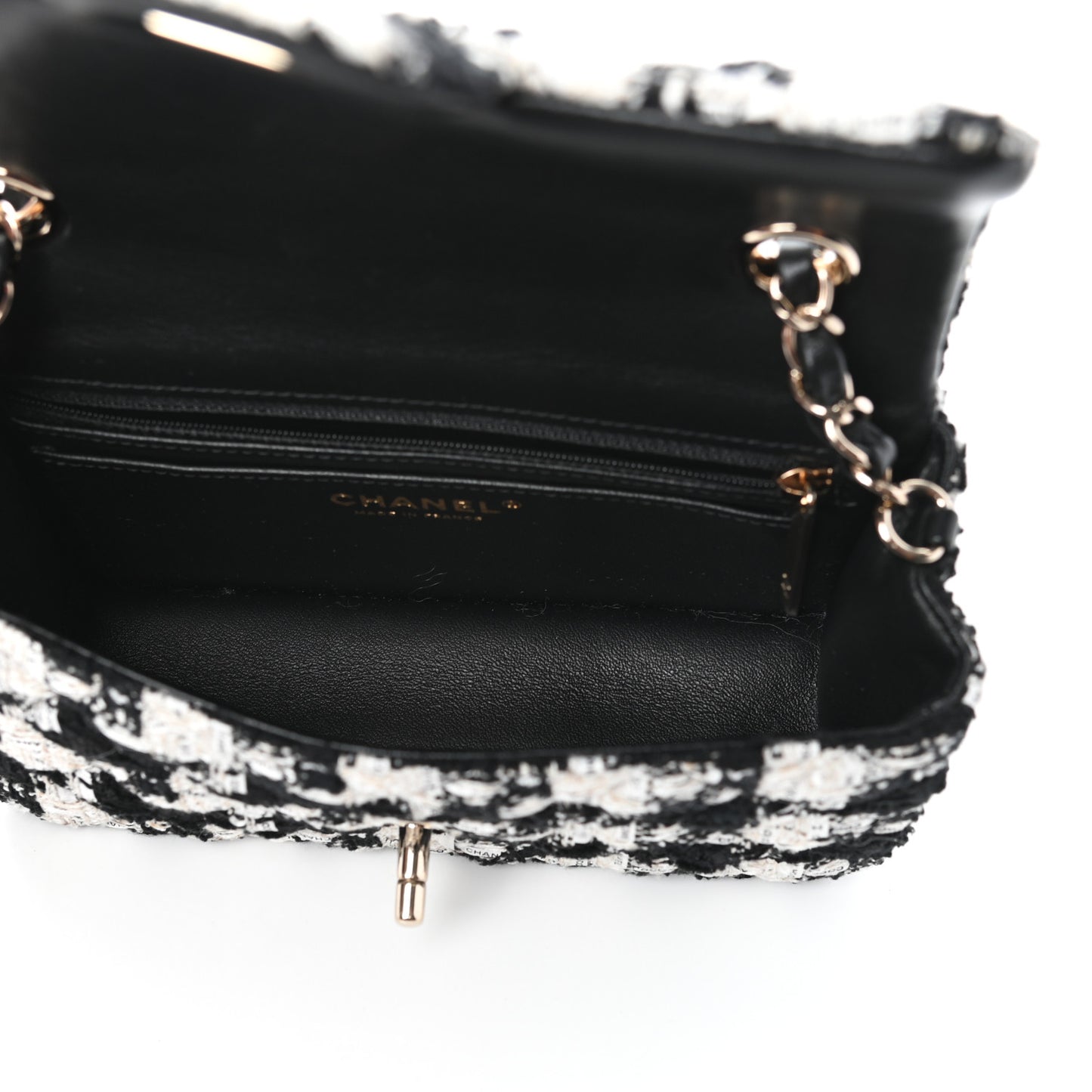 Tweed Quilted Mini Rectangular Flap Black Ecru White