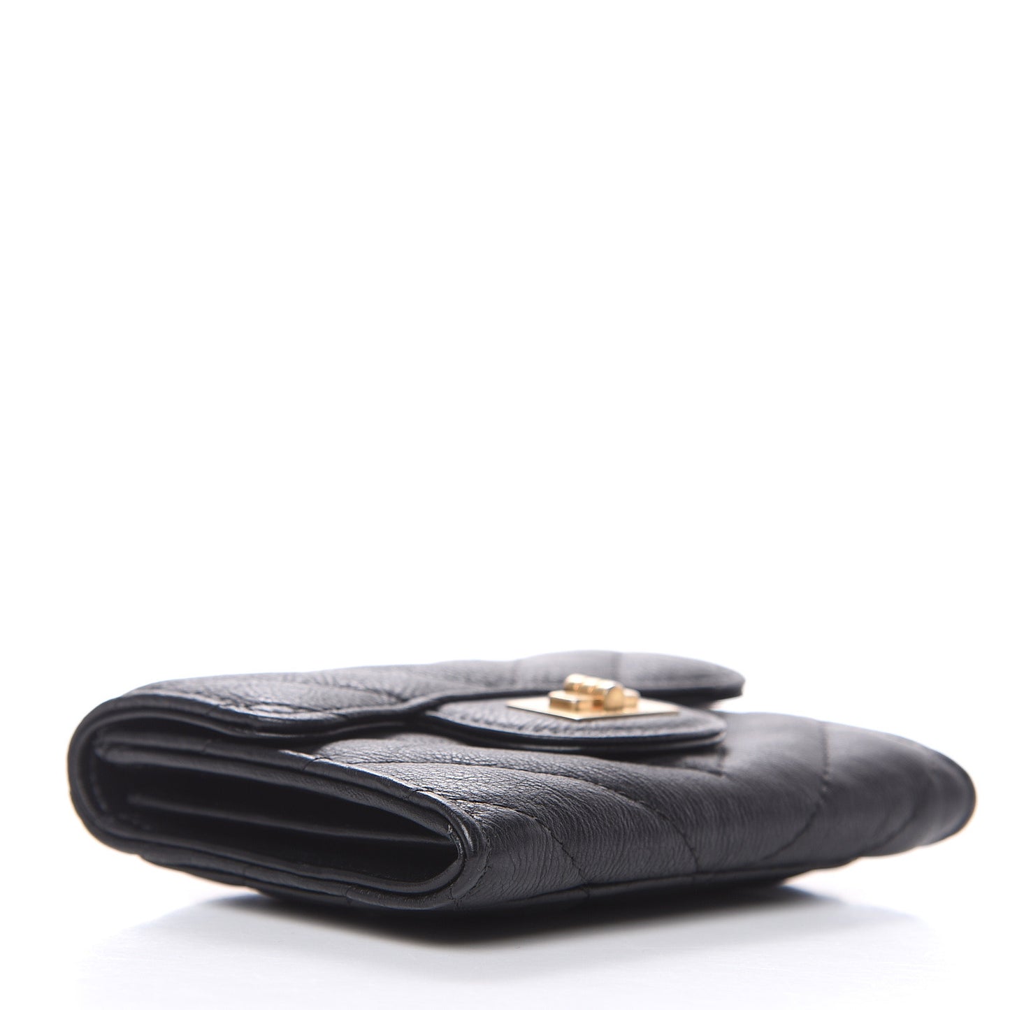 Crumpled Calfskin Chevron Quilted Reissue Card Holder Black