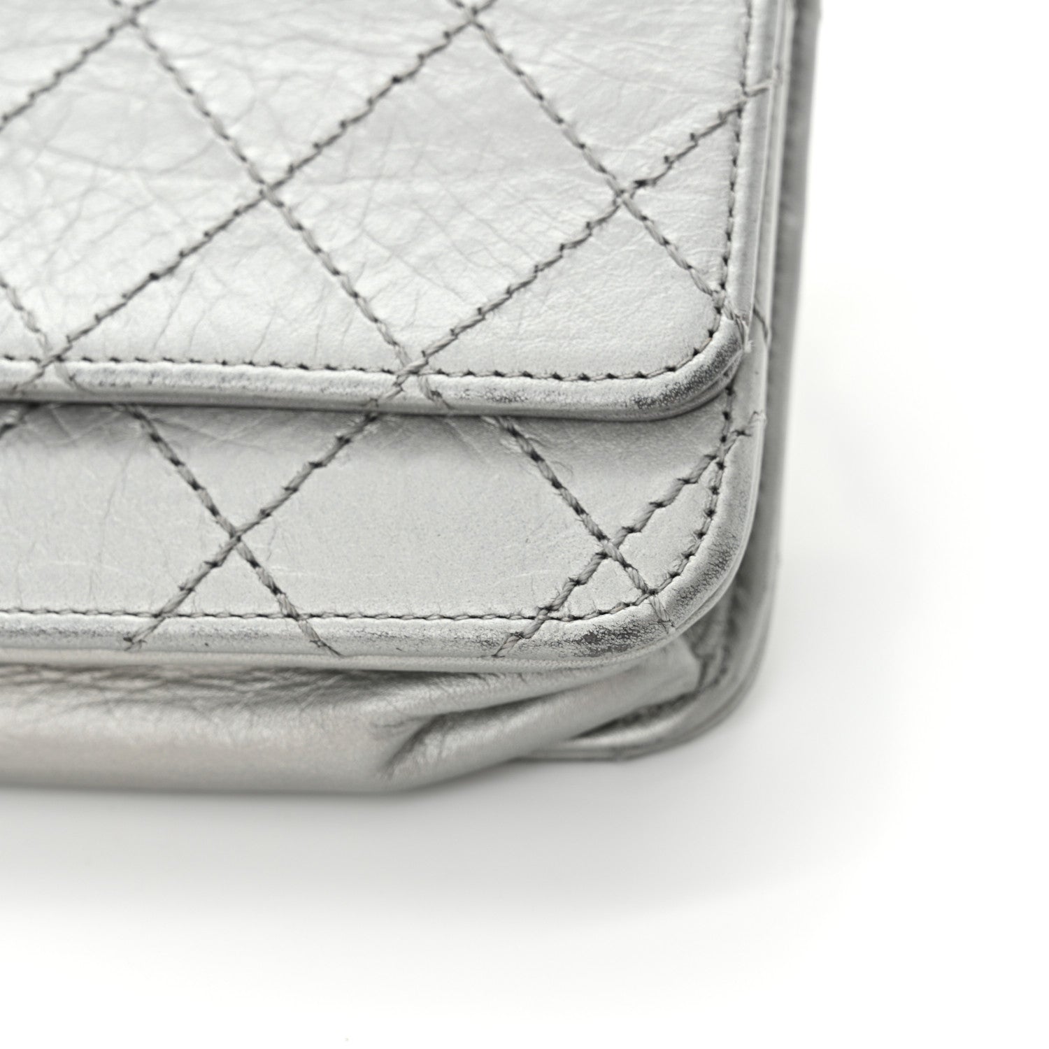 Chanel Metallic Aged Calfskin Quilted Reissue Wallet On Chain WOC Silver 14 of 15