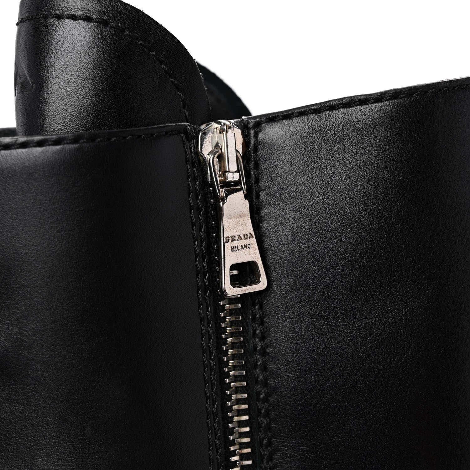 Prada Spazzolato Rois Re-Nylon Metal Triangle Logo Monolith Pouch Pocket 55mm Tall Combat Boots 38.5 Black 9 of 12
