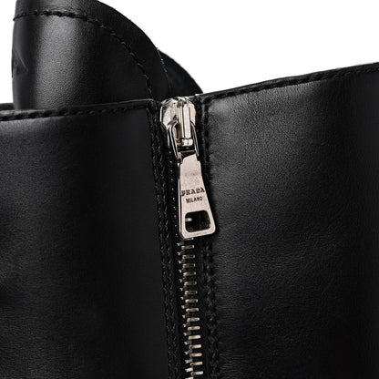Prada Spazzolato Rois Re-Nylon Metal Triangle Logo Monolith Pouch Pocket 55mm Tall Combat Boots 38.5 Black 9 of 12