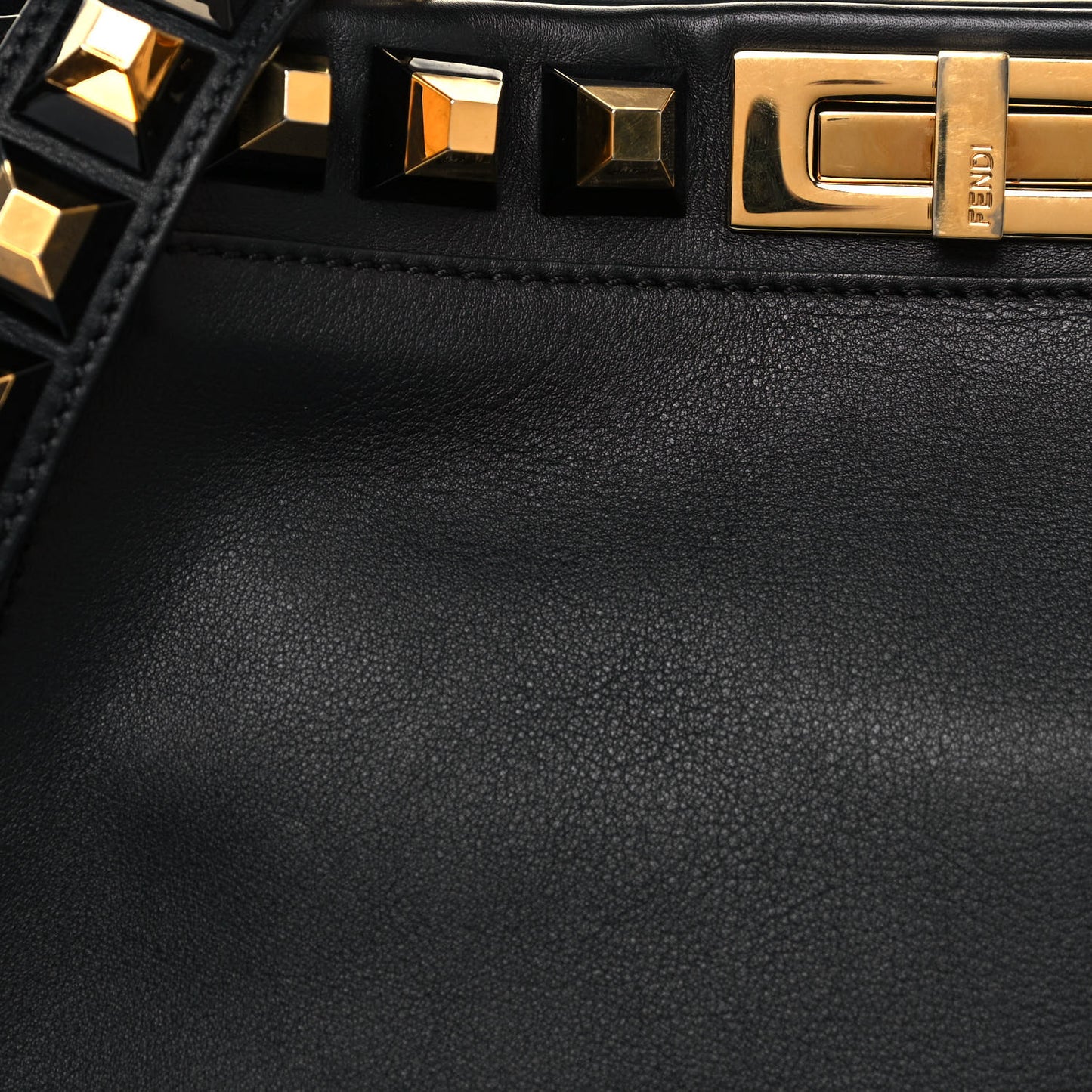 Vitello Seta Gold Studded Medium Peekaboo Iconic Satchel Black