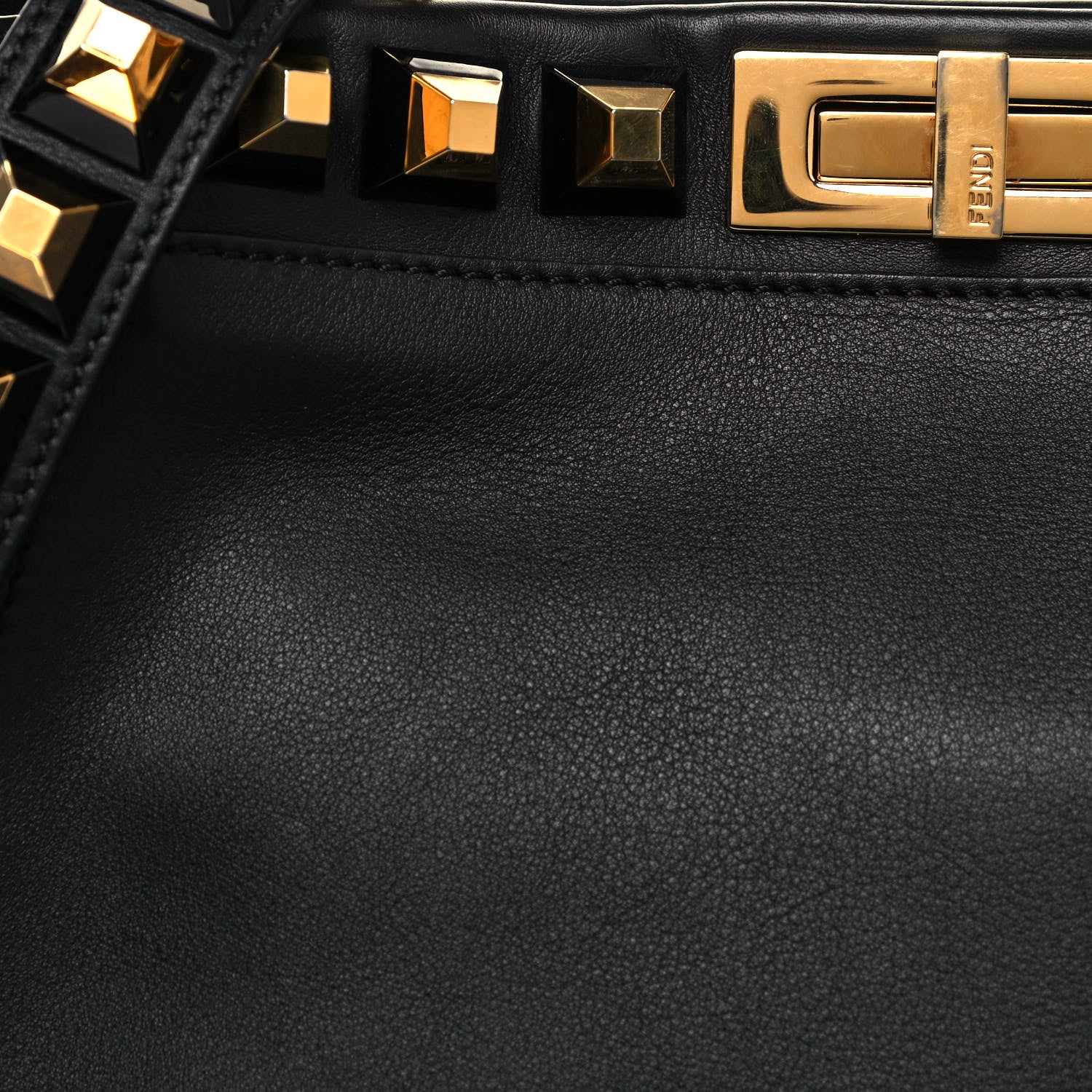 Fendi Vitello Seta Gold Studded Medium Peekaboo Iconic Satchel Black 6 of 12