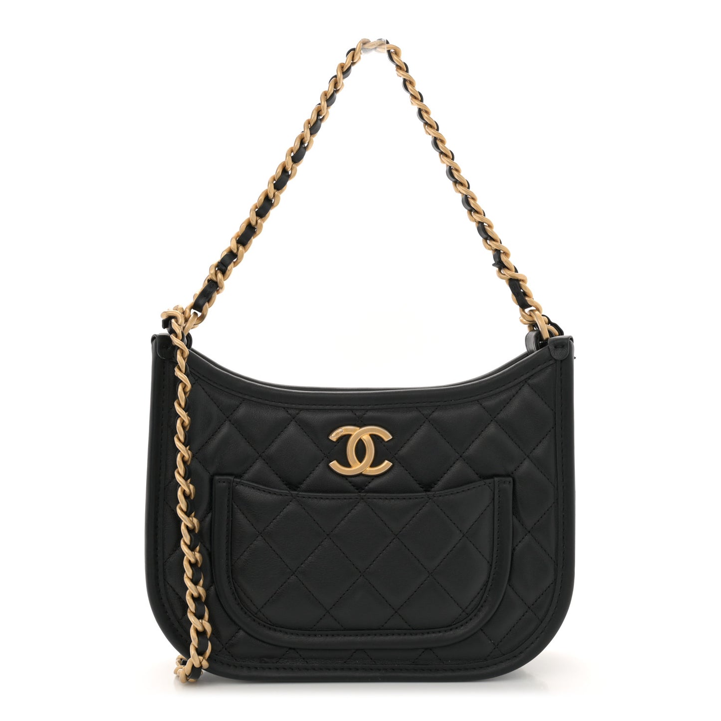 Calfskin Quilted Hobo Handbag Black