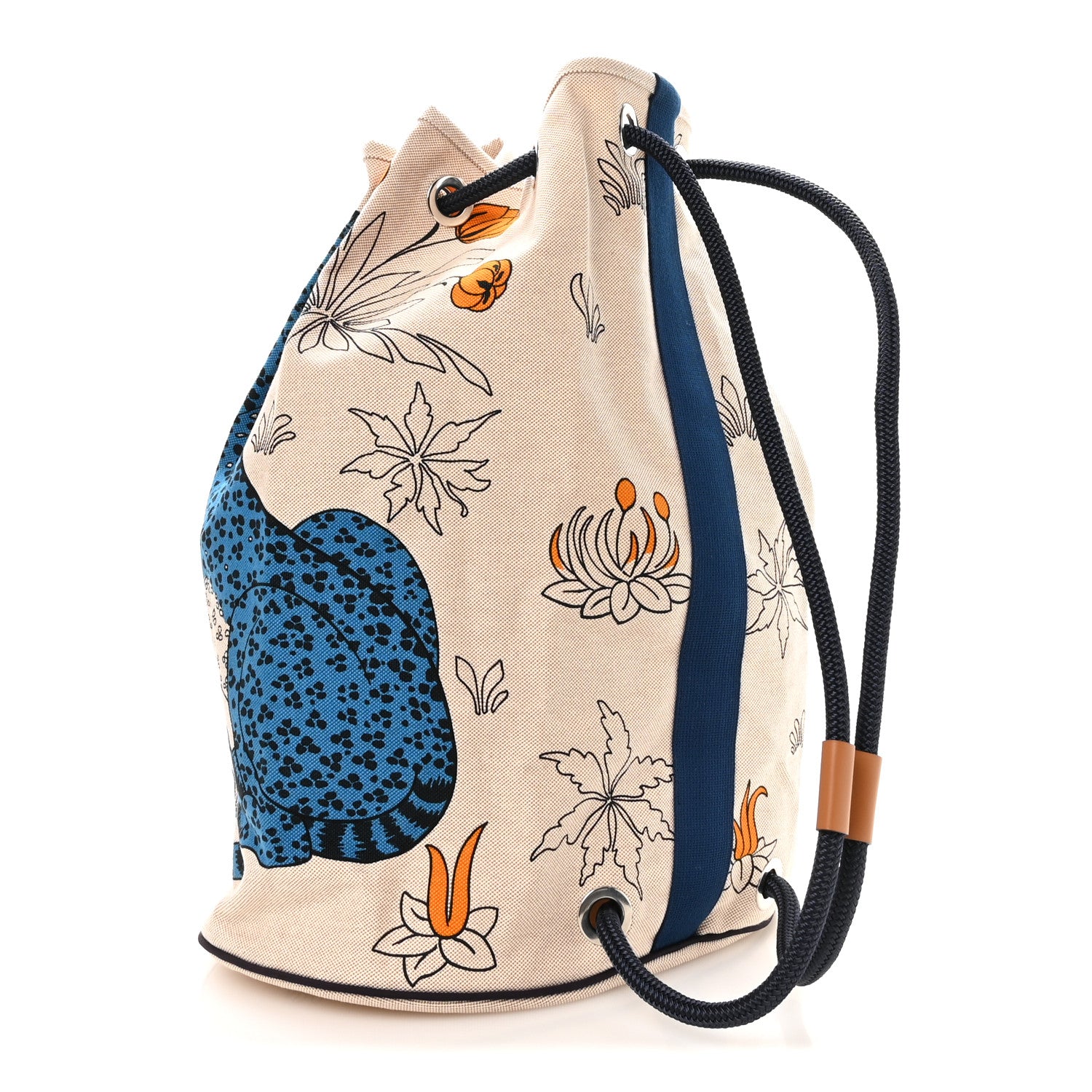 Hermes Cotton Canvas Les Leopards Tote Bag Bleu Sable 3 of 11