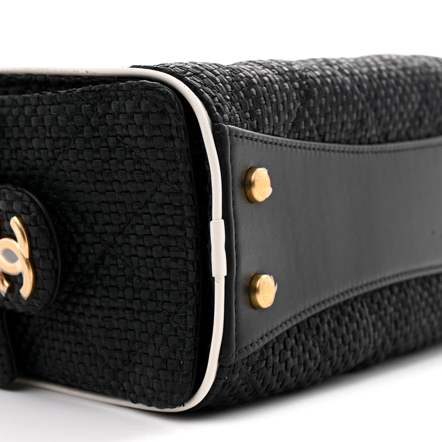 Chanel Braided Raffia Calfskin Mini Chanel 25 Handbag Black White 9 of 12