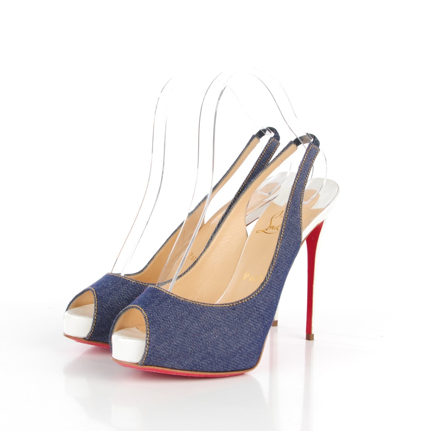 Denim Lady Peep Sling 120 Pumps 37.5 Blue White