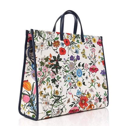 Gucci Canvas Large Flora Tote Navy Multicolor 2 of 10