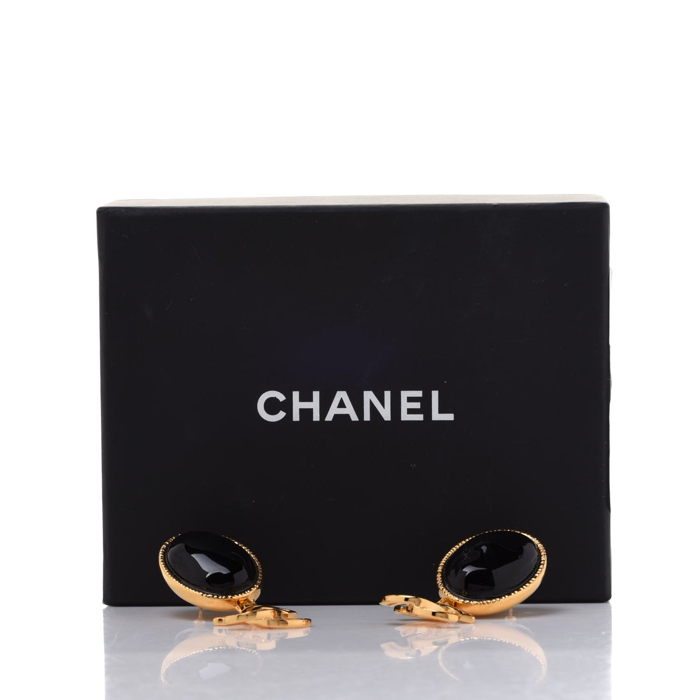 Resin Metal Obazine CC Drop Earrings Gold Black